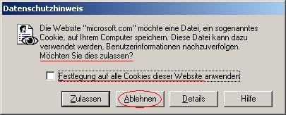 Datenschutzhinweis eines Browsers