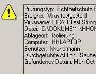 Ausschnitt Ergebnis Virenprüfung